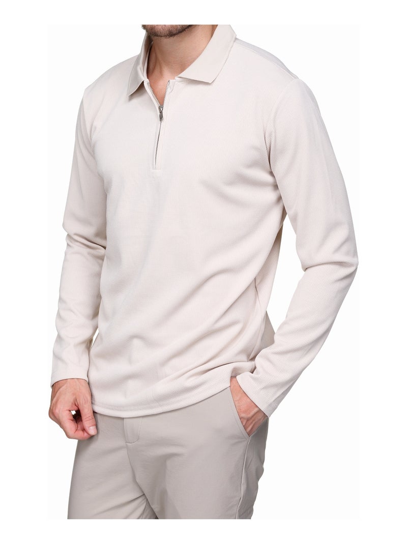 Pull colo polo zippé Crème - Kiabi