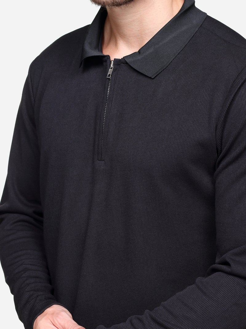 Pull colo polo zippé Noir - Kiabi