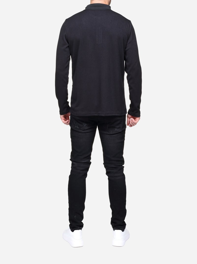 Pull colo polo zippé Noir - Kiabi