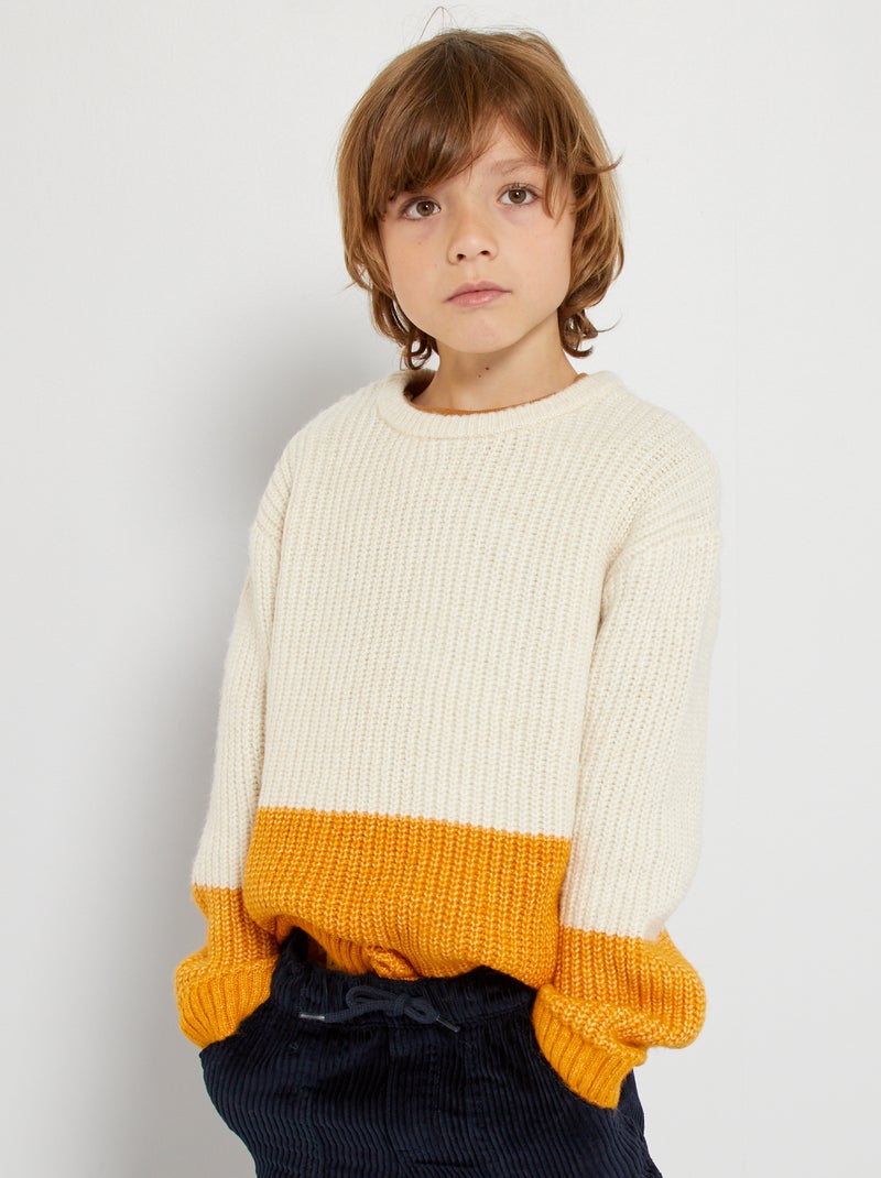 Pull color-block beige/jaune - Kiabi