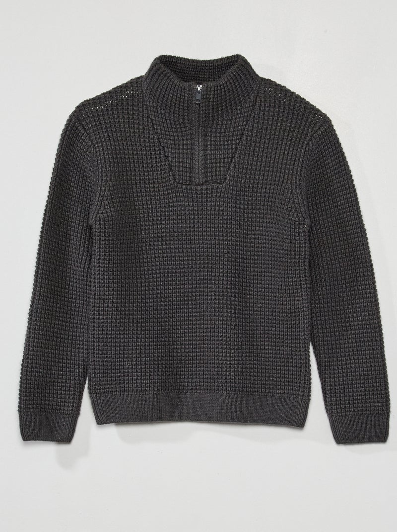 Pull coloré col camionneur gris foncé - Kiabi