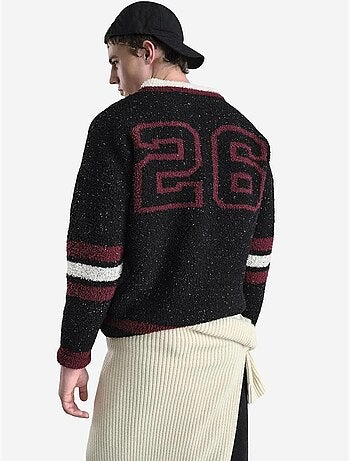 Pull comfort fit en maille épaisse à col en v avec imprimé devise giesto