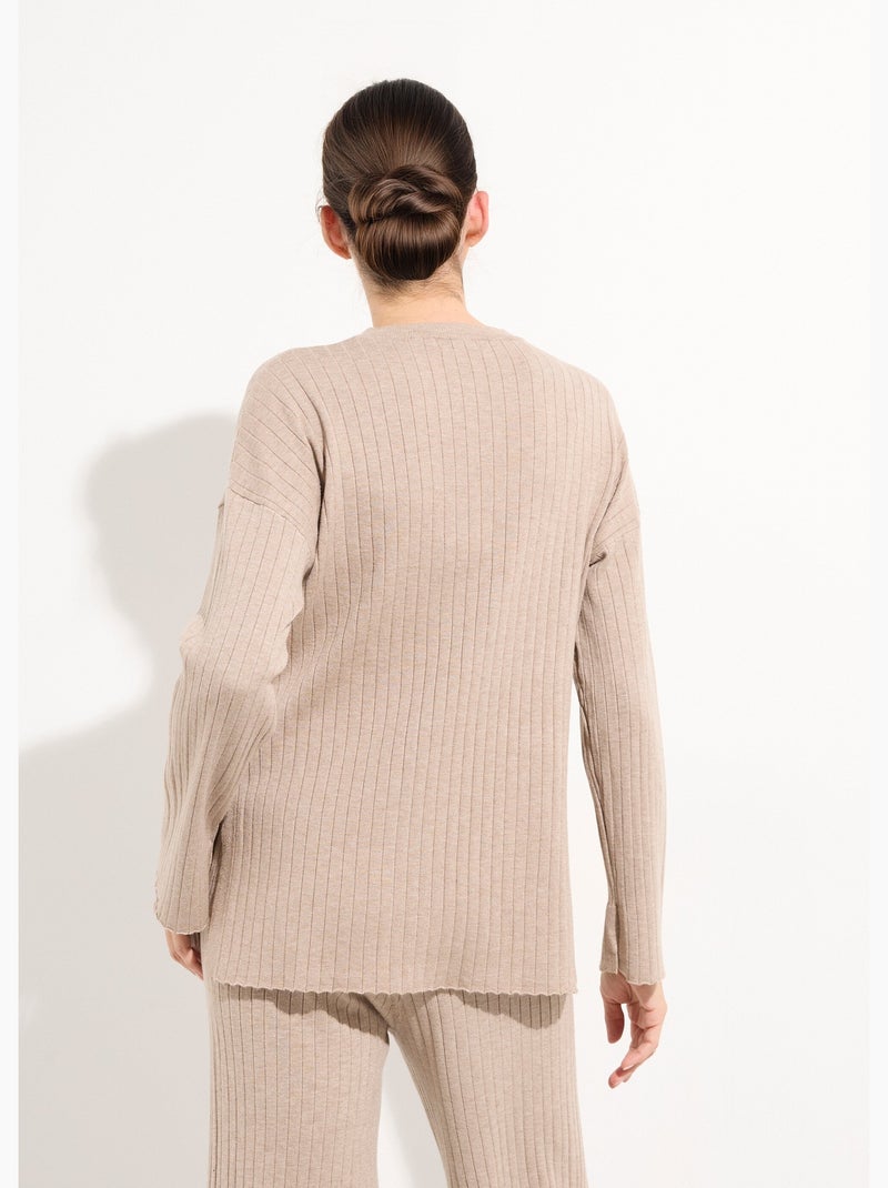 Pull confort avec maille cotes plates - AFIBEL Beige - Kiabi