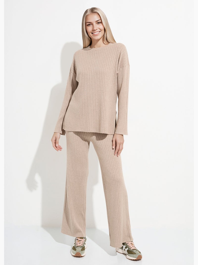 Pull confort avec maille cotes plates - AFIBEL Beige - Kiabi