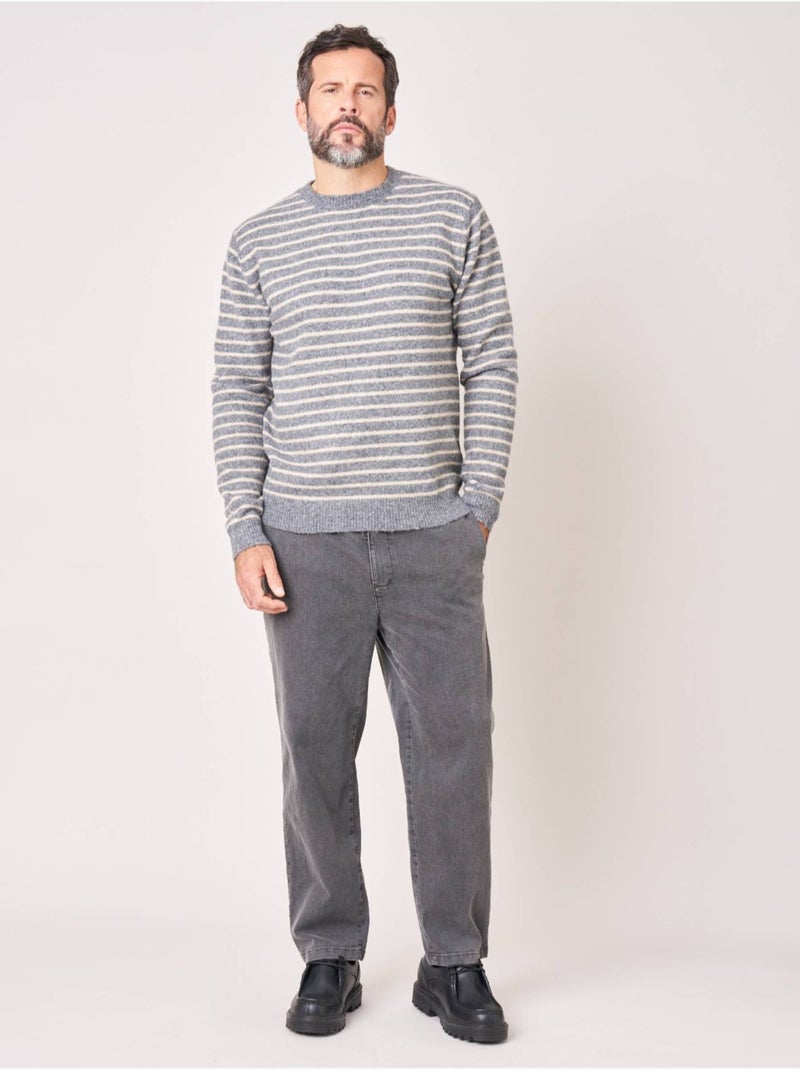 Pull confort homme en maille rayé jacquard 'deeluxe' Beige grès - Kiabi