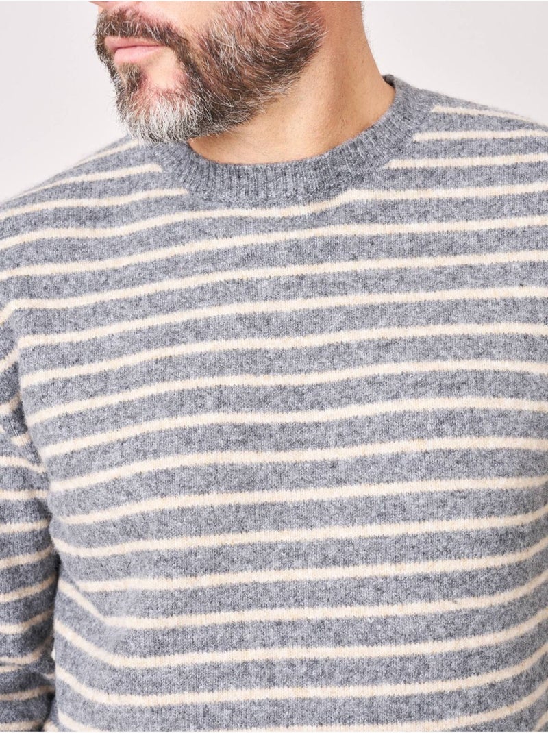 Pull confort homme en maille rayé jacquard 'deeluxe' Beige grès - Kiabi