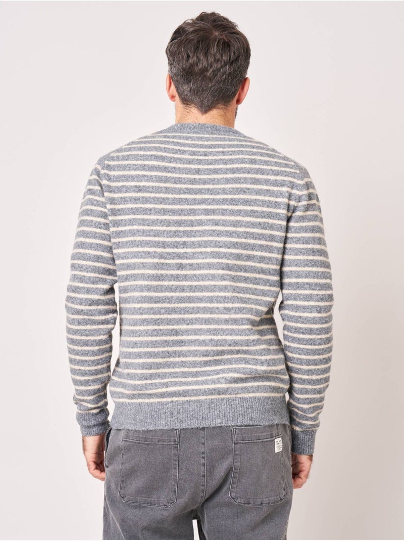 Pull confort homme en maille rayé jacquard 'deeluxe' Beige grès - Kiabi