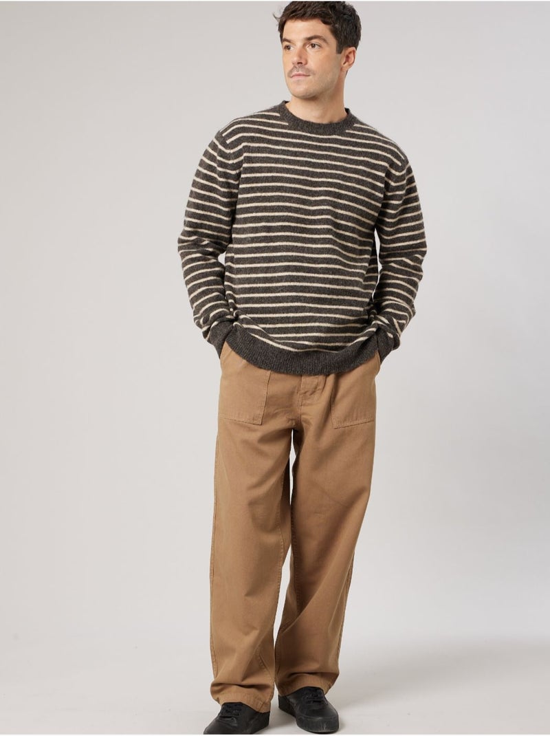 Pull confort homme en maille rayé jacquard 'deeluxe' Marron - Kiabi