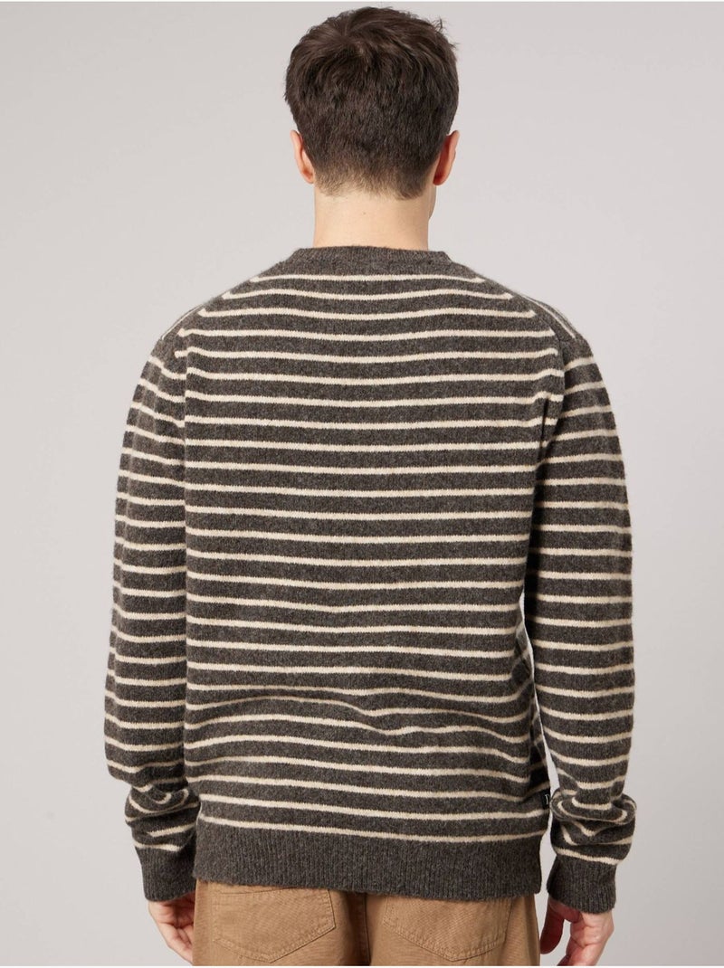 Pull confort homme en maille rayé jacquard 'deeluxe' Marron - Kiabi