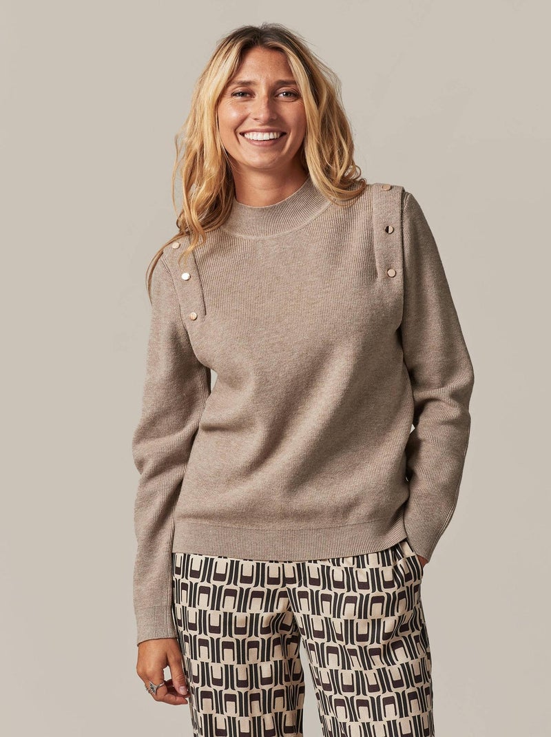 Pull côtelé à col montant pour femme 'Deeluxe' Beige - Kiabi