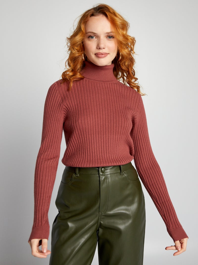 Pull côtelé à col montant Terracotta - Kiabi