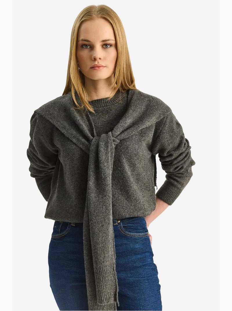Pull côtelé à col rond coupe classique lucci Gris Noir - Kiabi