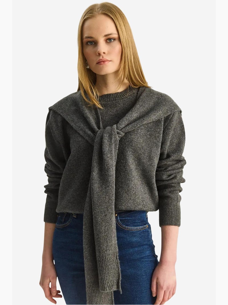 Pull côtelé à col rond coupe classique lucci Gris Noir - Kiabi