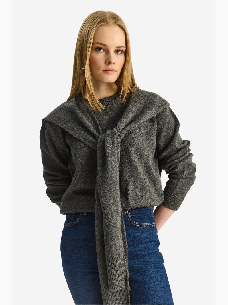 Pull côtelé à col rond coupe classique lucci Gris Noir - Kiabi