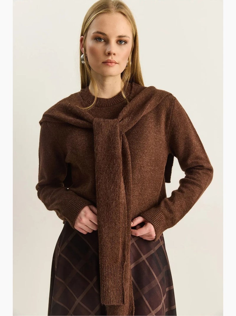 Pull côtelé à col rond coupe classique lucci Marron chocolat - Kiabi