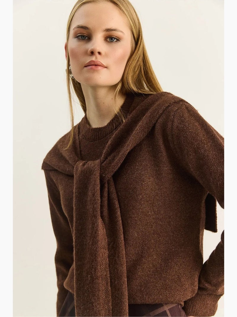 Pull côtelé à col rond coupe classique lucci Marron chocolat - Kiabi