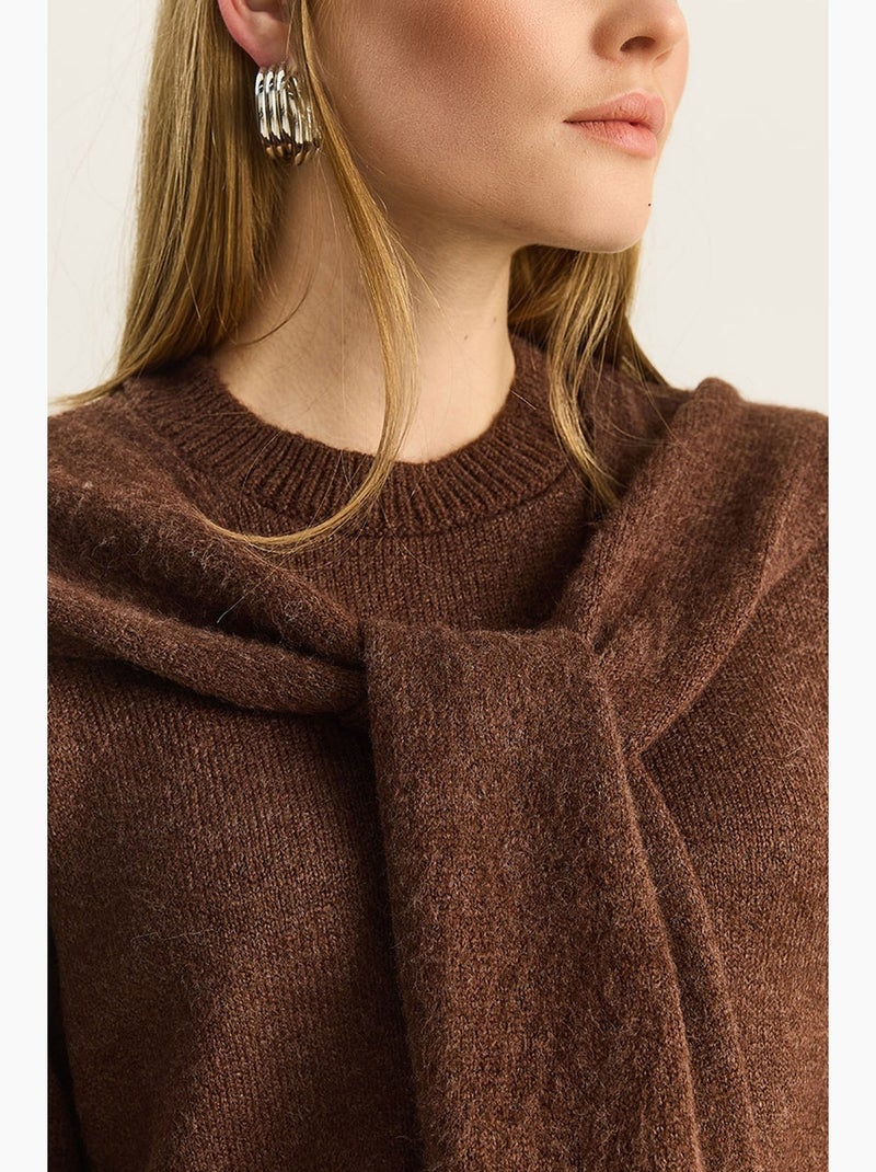 Pull côtelé à col rond coupe classique lucci Marron chocolat - Kiabi