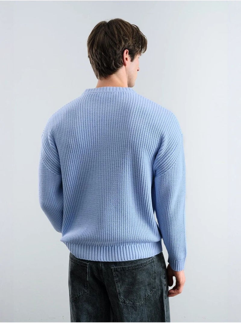 Pull côtelé à col rond giesto comfort fit Bleu clair - Kiabi