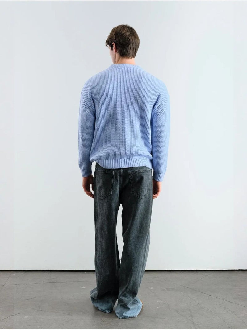 Pull côtelé à col rond giesto comfort fit Bleu clair - Kiabi