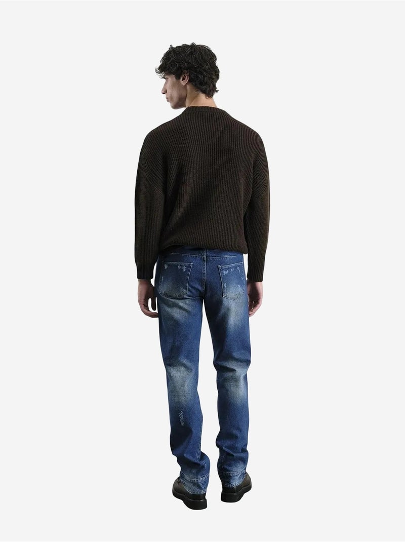 Pull côtelé à col rond giesto comfort fit Marron foncé - Kiabi