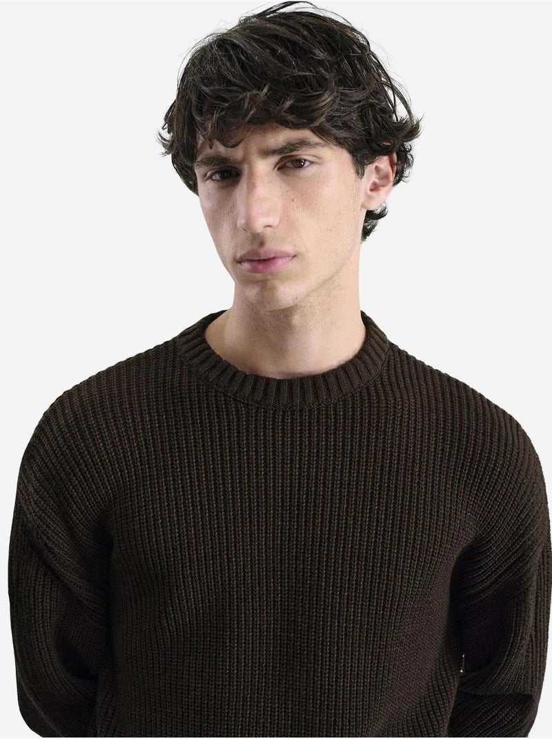 Pull côtelé à col rond giesto comfort fit Marron foncé - Kiabi