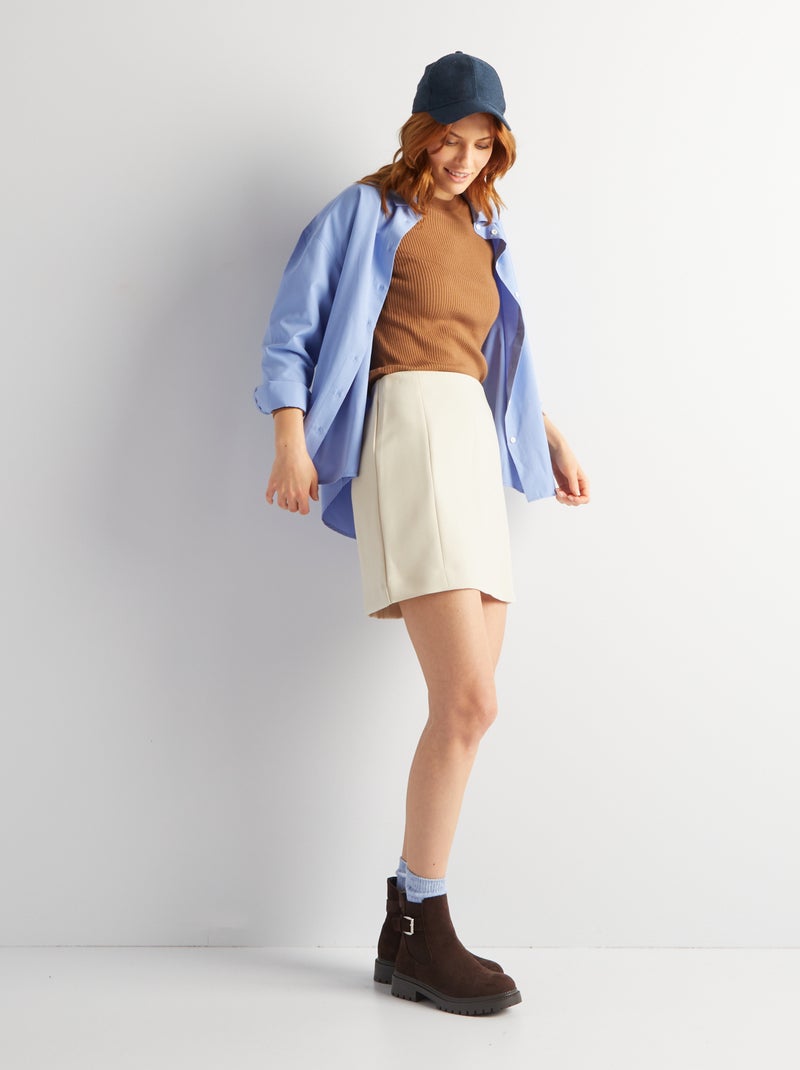 Pull côtelé à col rond Marron - Kiabi