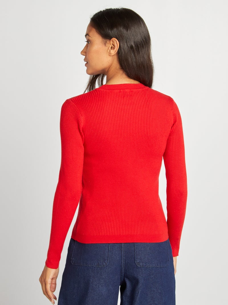 Pull côtelé à col rond Rouge - Kiabi
