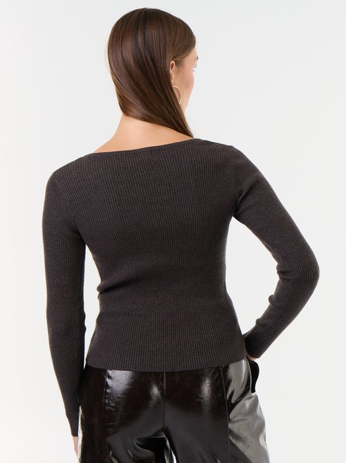 Pull côtelé avec col V avec dentelle - Kiabi