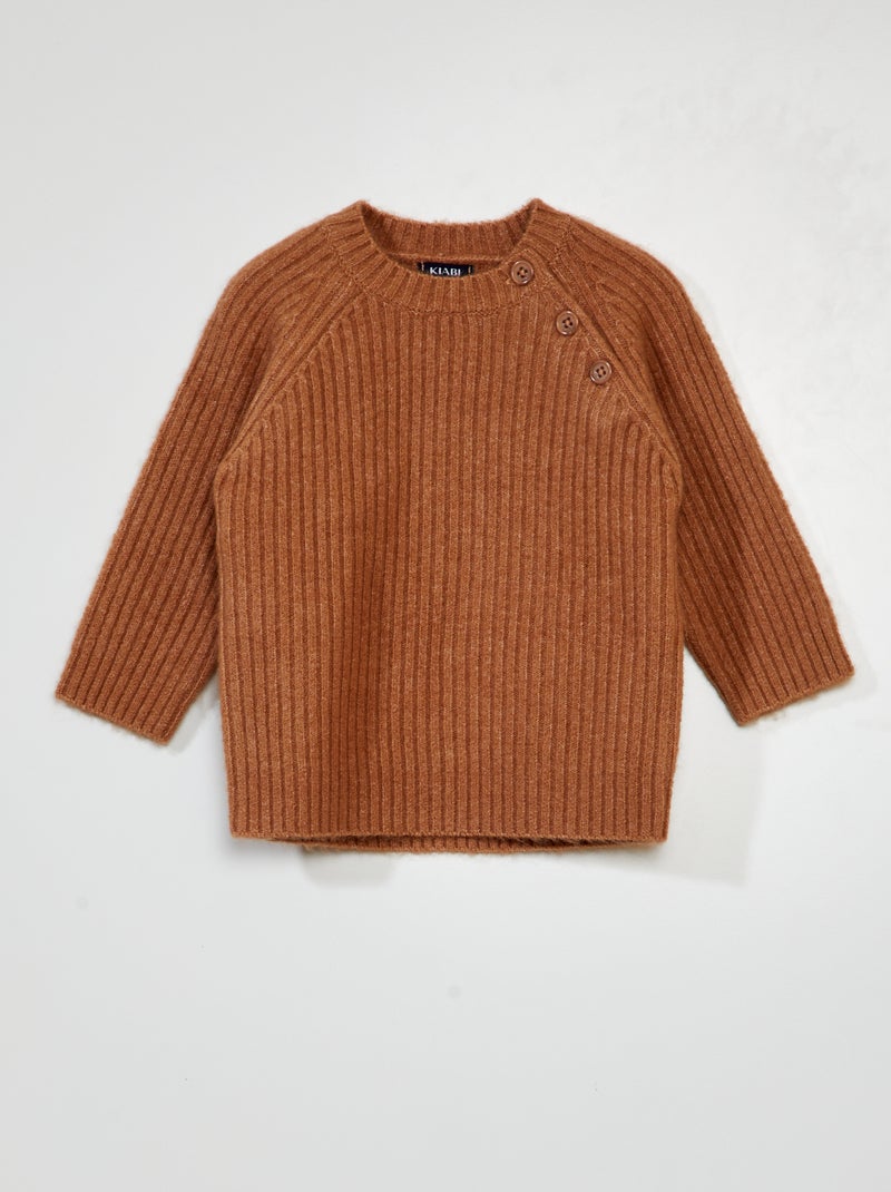 Pull côtelé avec ouverture à boutons Marron foncé - Kiabi