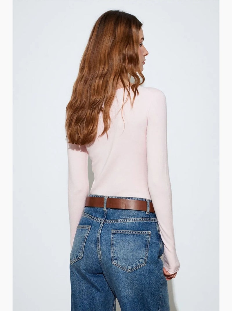 Pull côtelé col bateau dilvin Rose dragée - Kiabi