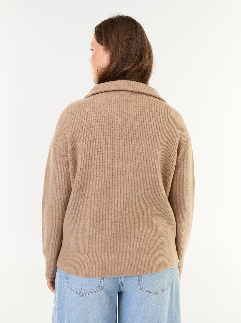 Pull côtelé col camionneur Beige - Kiabi