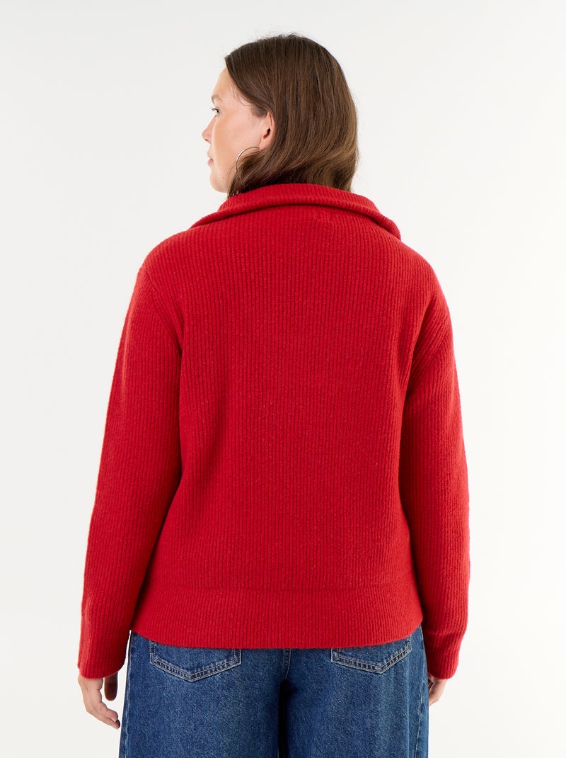 Pull côtelé col camionneur Rouge - Kiabi