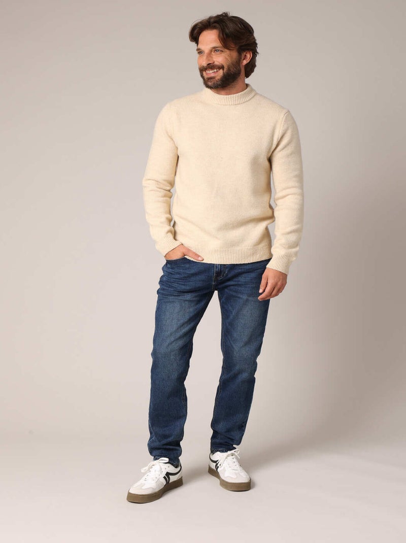 Pull côtelé col montant avec patch signature 'Deeluxe' Blanc - Kiabi