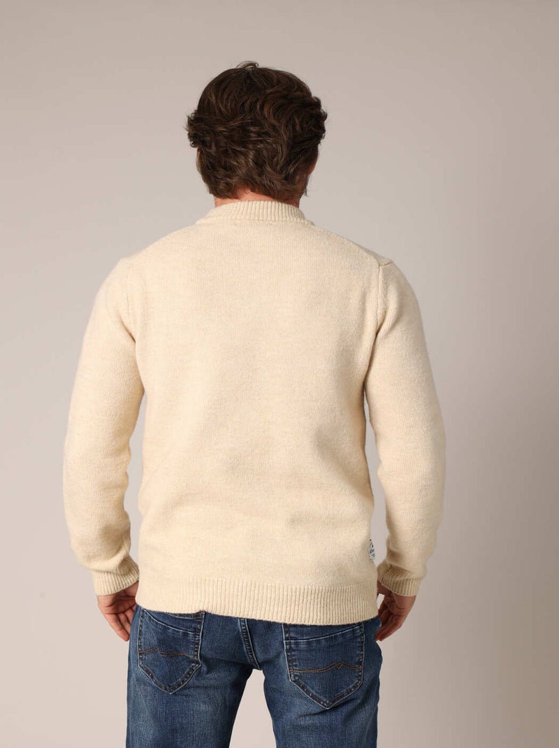 Pull côtelé col montant avec patch signature 'Deeluxe' Blanc - Kiabi