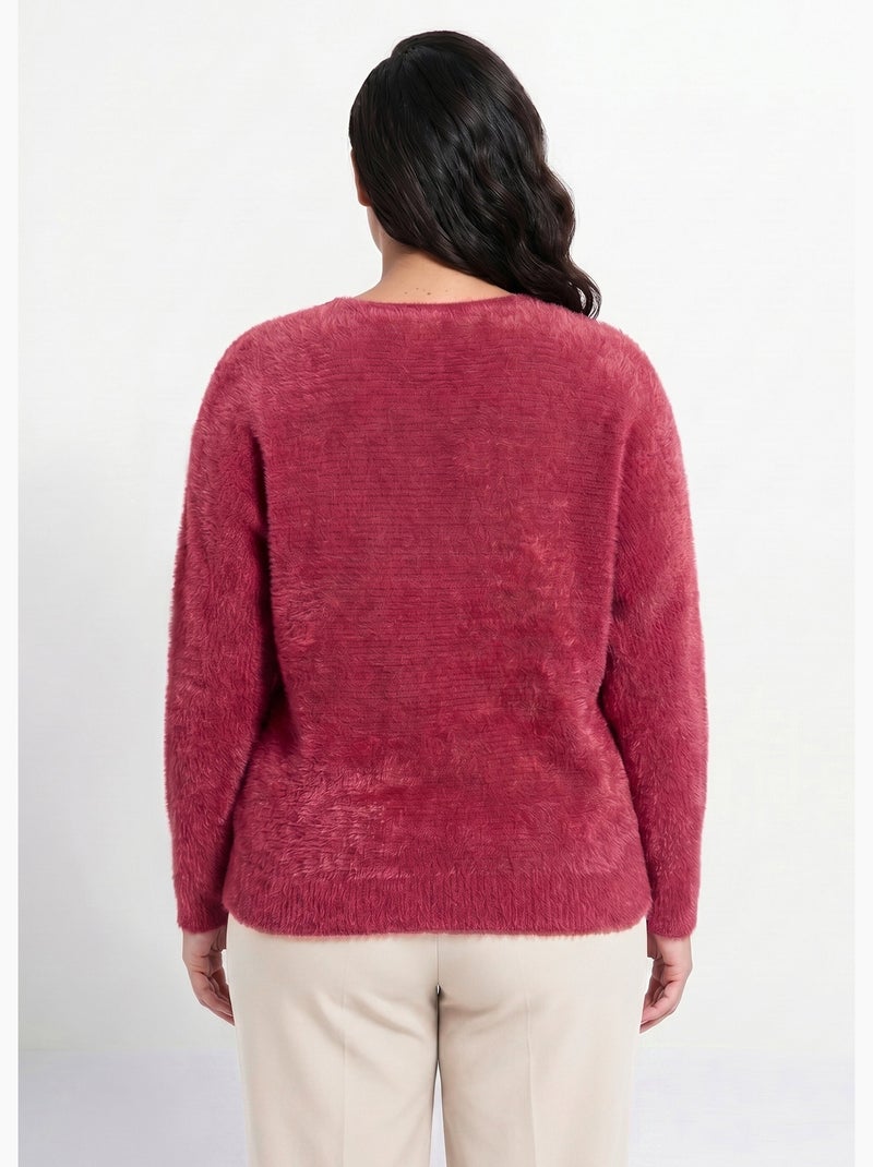 Pull côtelé col rond sans emmanchures boîte - Afibel Bordeaux - Kiabi