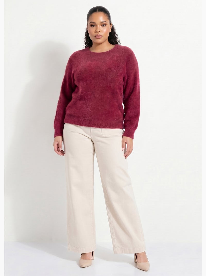 Pull côtelé col rond sans emmanchures boîte - Afibel Bordeaux - Kiabi