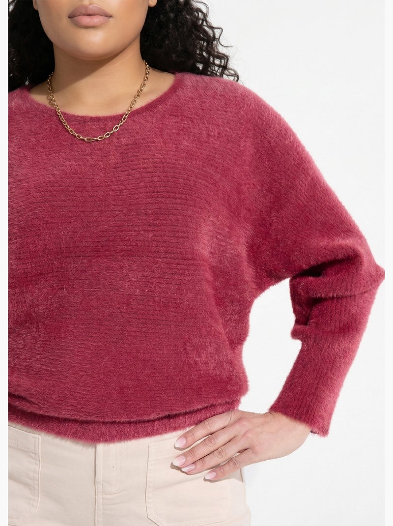 Pull côtelé col rond sans emmanchures boîte - Afibel Bordeaux - Kiabi