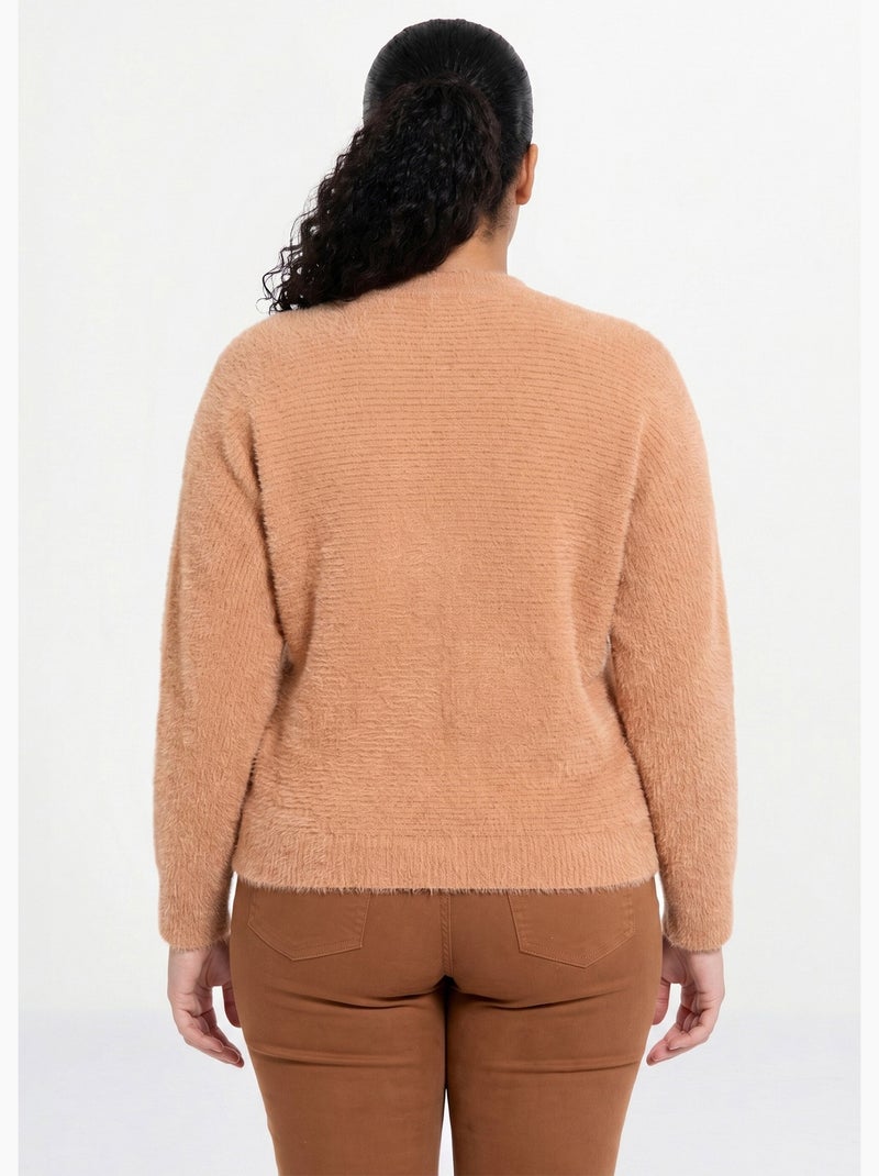 Pull côtelé col rond sans emmanchures boîte - Afibel Camel - Kiabi