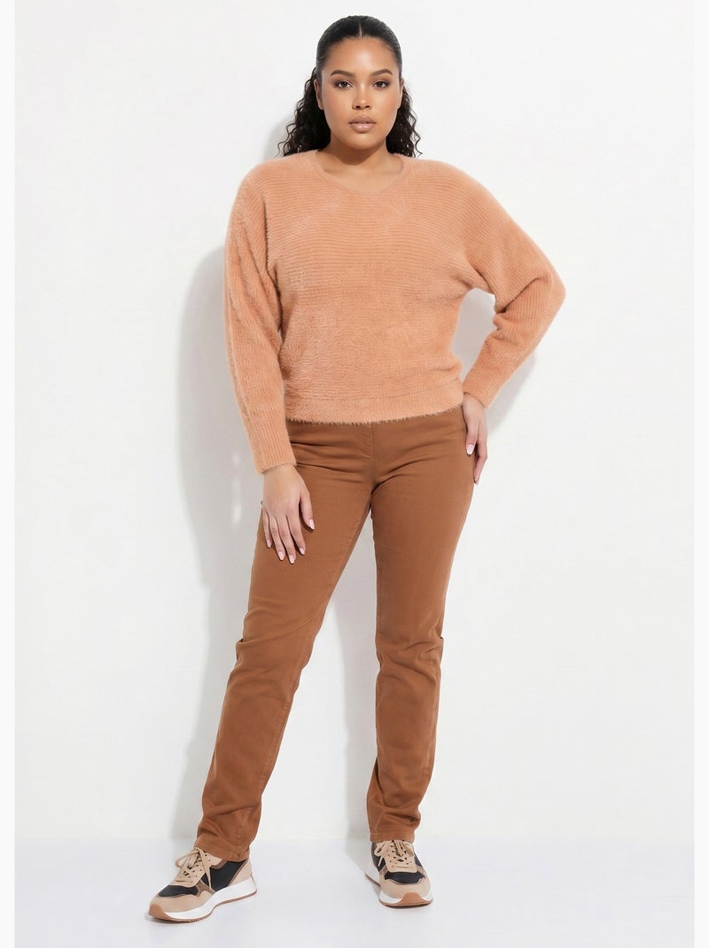 Pull côtelé col rond sans emmanchures boîte - Afibel Camel - Kiabi