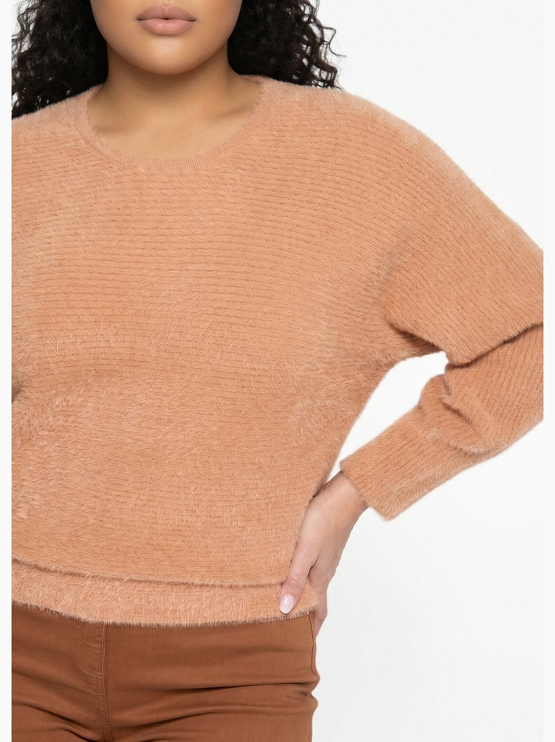 Pull côtelé col rond sans emmanchures boîte - Afibel Camel - Kiabi