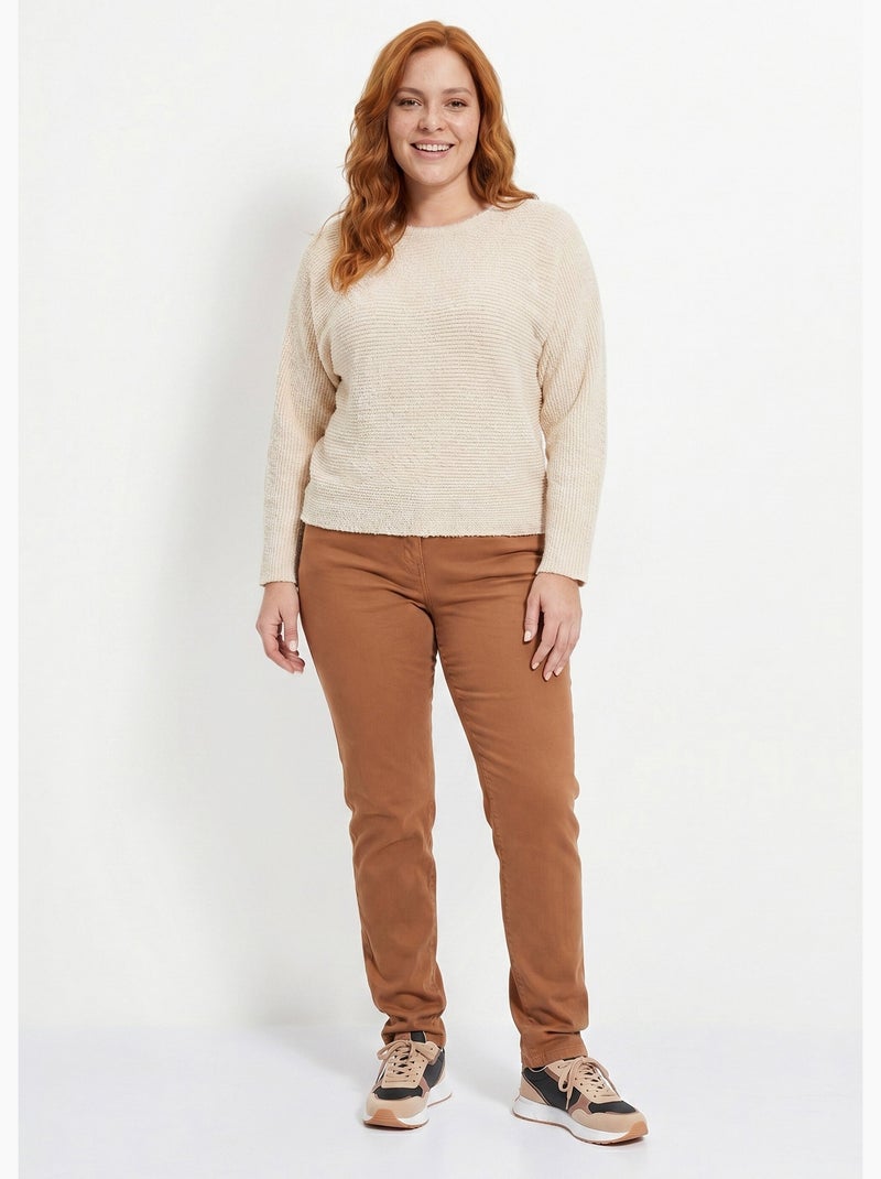 Pull côtelé col rond sans emmanchures boîte - Afibel Ecru - Kiabi
