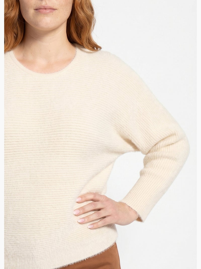 Pull côtelé col rond sans emmanchures boîte - Afibel Ecru - Kiabi