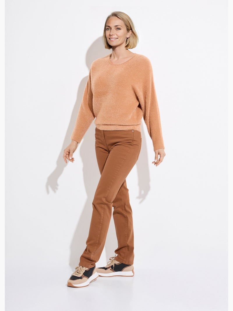 Pull côtelé col rond sans emmanchures boîte Camel - Kiabi