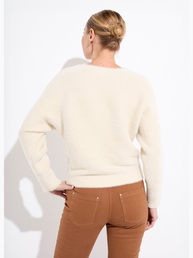 Pull côtelé col rond sans emmanchures boîte Ecru - Kiabi