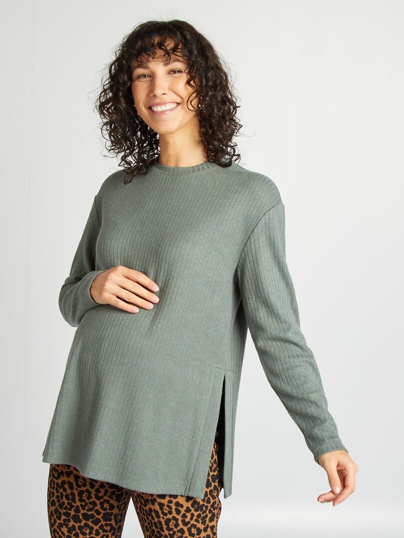 Pull côtelé de maternité Vert - Kiabi