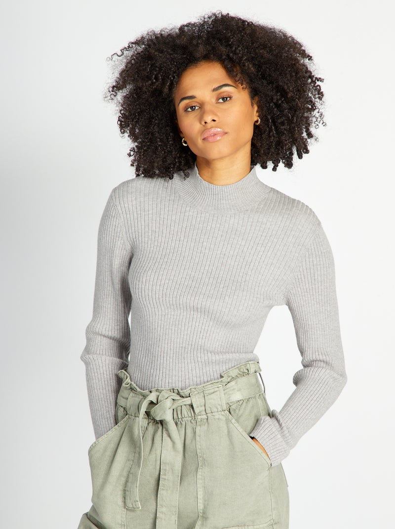 Pull côtelé Gris - Kiabi