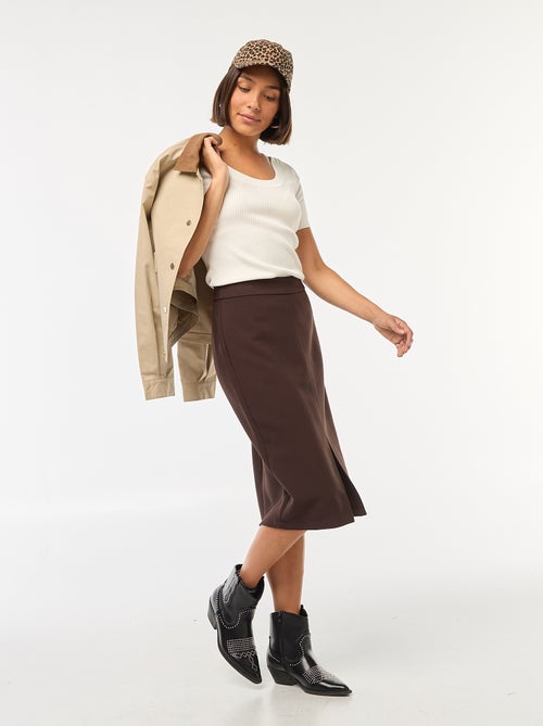 Pull côtelé manches courtes avec col rond dégagé - Kiabi