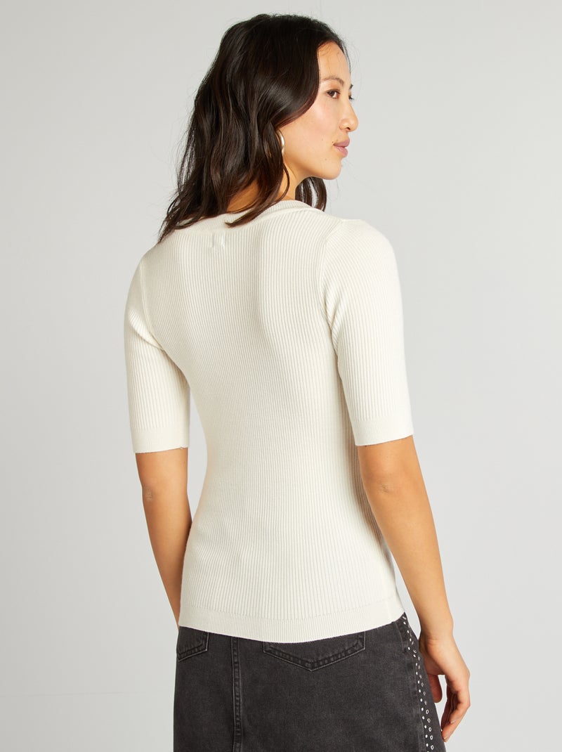 Pull côtelé manches courtes blanc - Kiabi