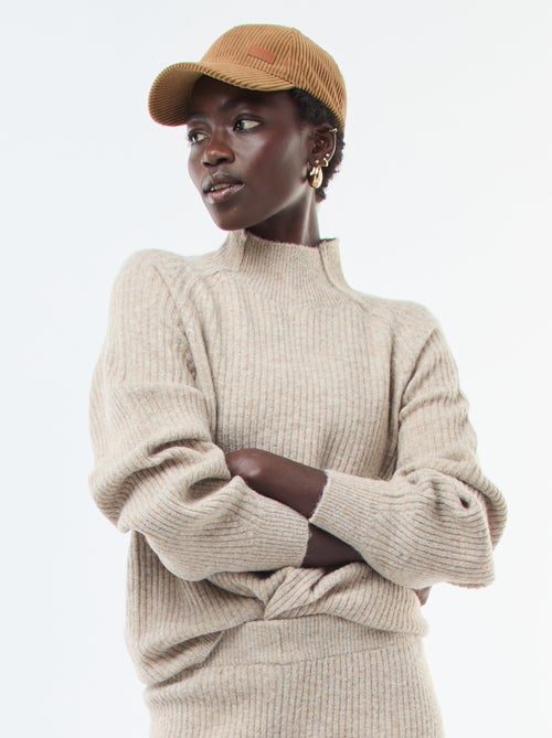 Pull côtelé manches longues et col montant - Kiabi