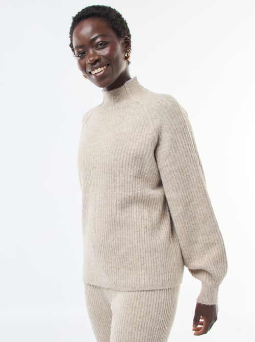 Pull côtelé manches longues et col montant - Kiabi